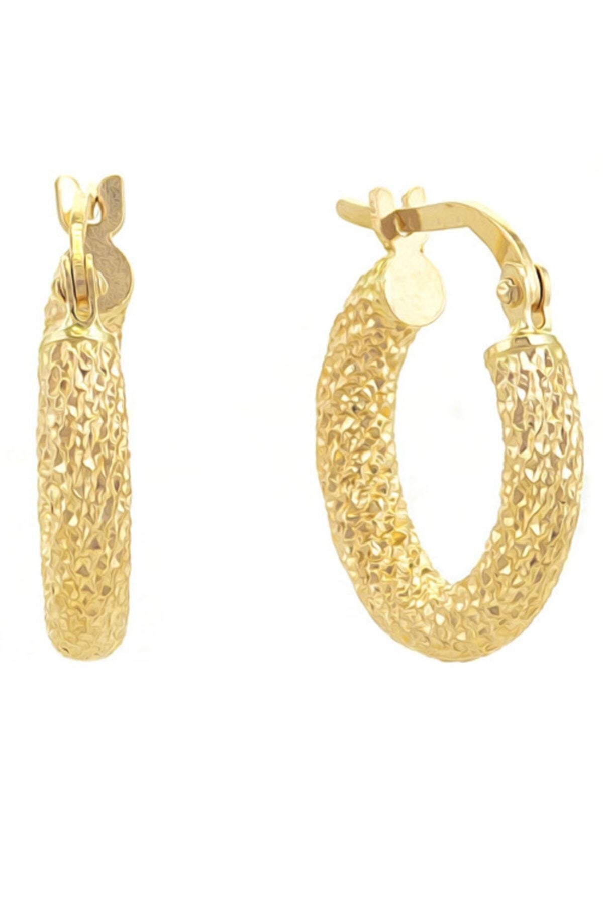 Kadın 14 Ayar Altın Lazer Desenli Halka Küpe