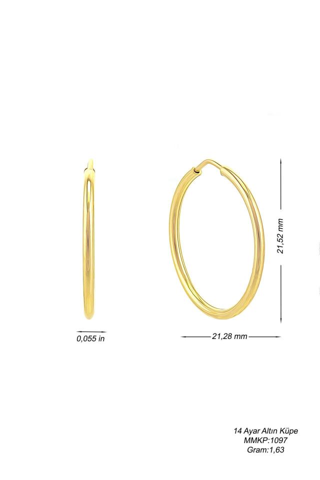 Moom Mücevherat Kadın  2.1 cm  orta boy 14 Ayar Altın Halka Küpe
