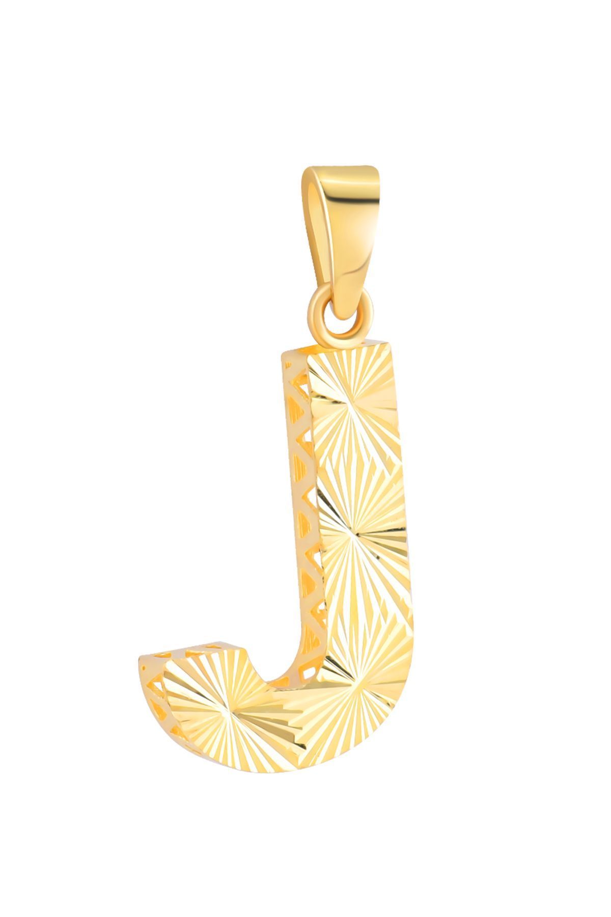 14 Ayar Altın J Harfi Kolye Ucu Parlak Kalemli Işıltılı Zincir Dahil Değildir