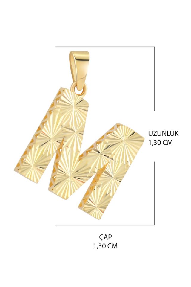 14 Ayar Altın M Harfi Kolye Ucu Parlak Kalemli Işıltılı Zincir Dahil Değildir