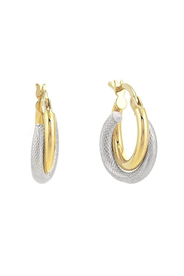 Kadın 14 Ayar Altın 2 Renk Yeşil Beyaz Halka Küpe