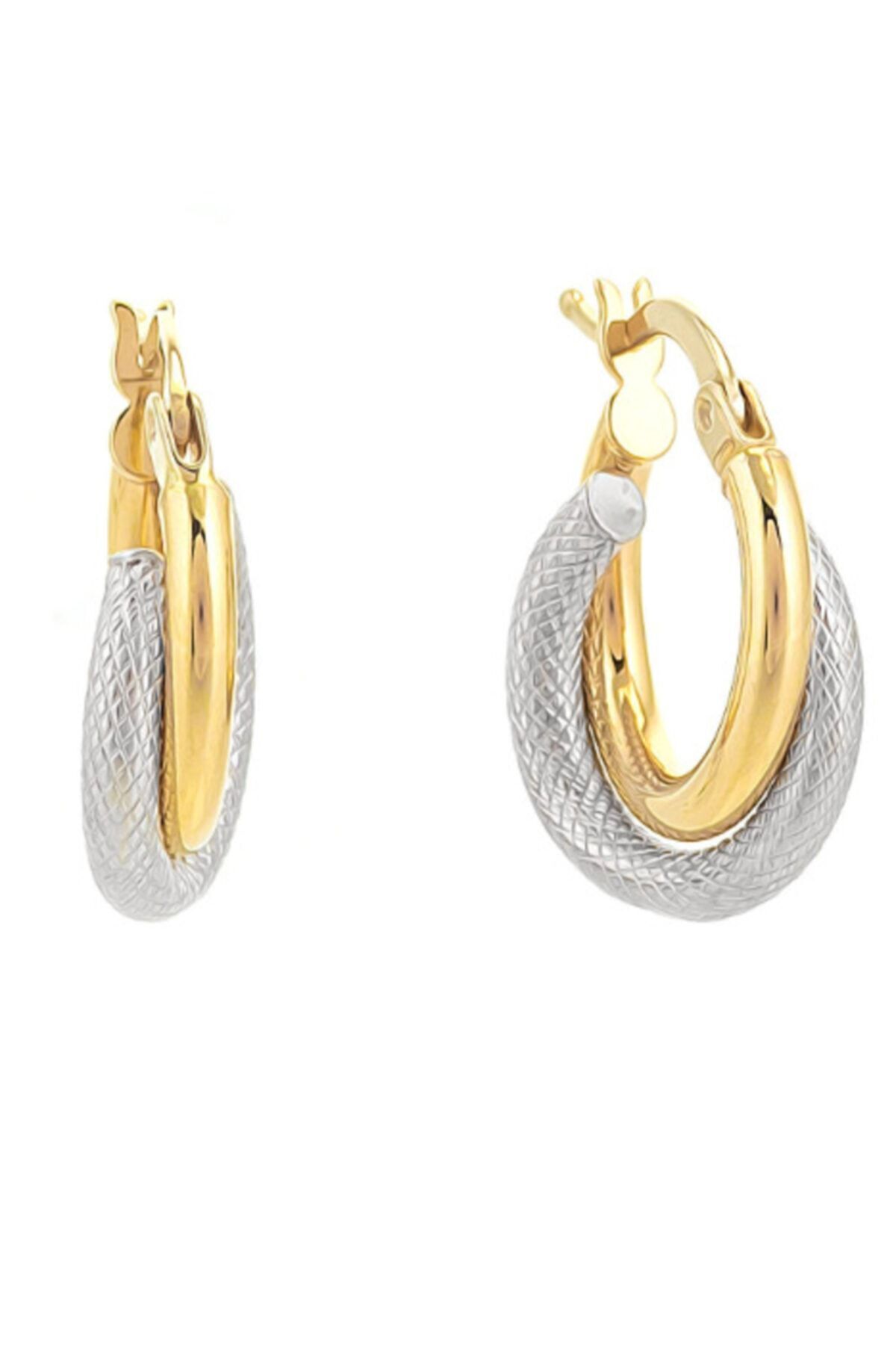 Kadın 14 Ayar Altın 2 Renk Yeşil Beyaz Halka Küpe