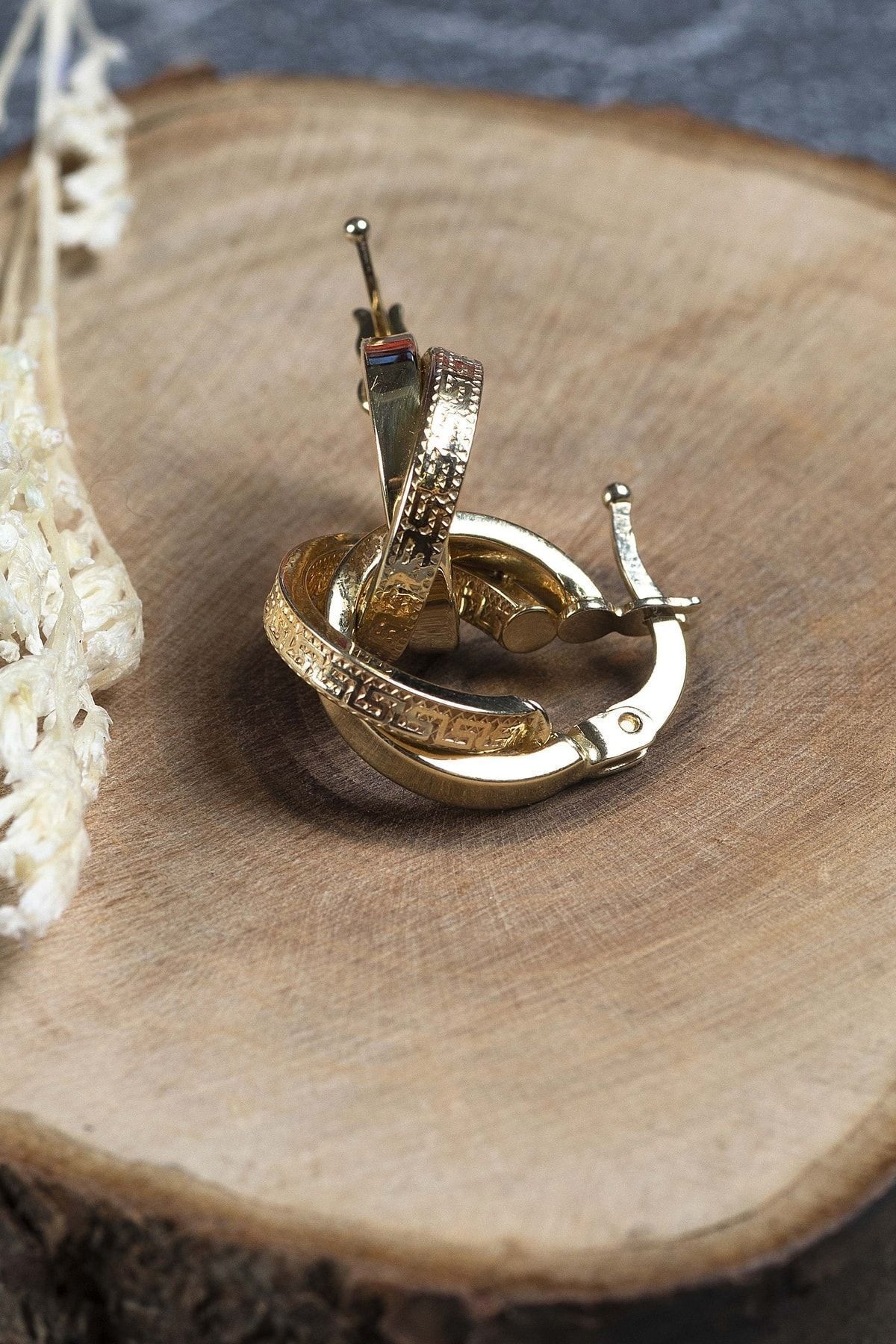 Kadın 14 Ayar Altın Grek Desenli Halka Küpe