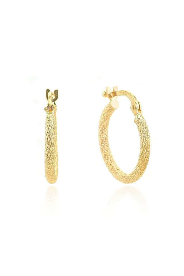 Kadın 14 Ayar Altın Lazer Desenli Halka Küpe