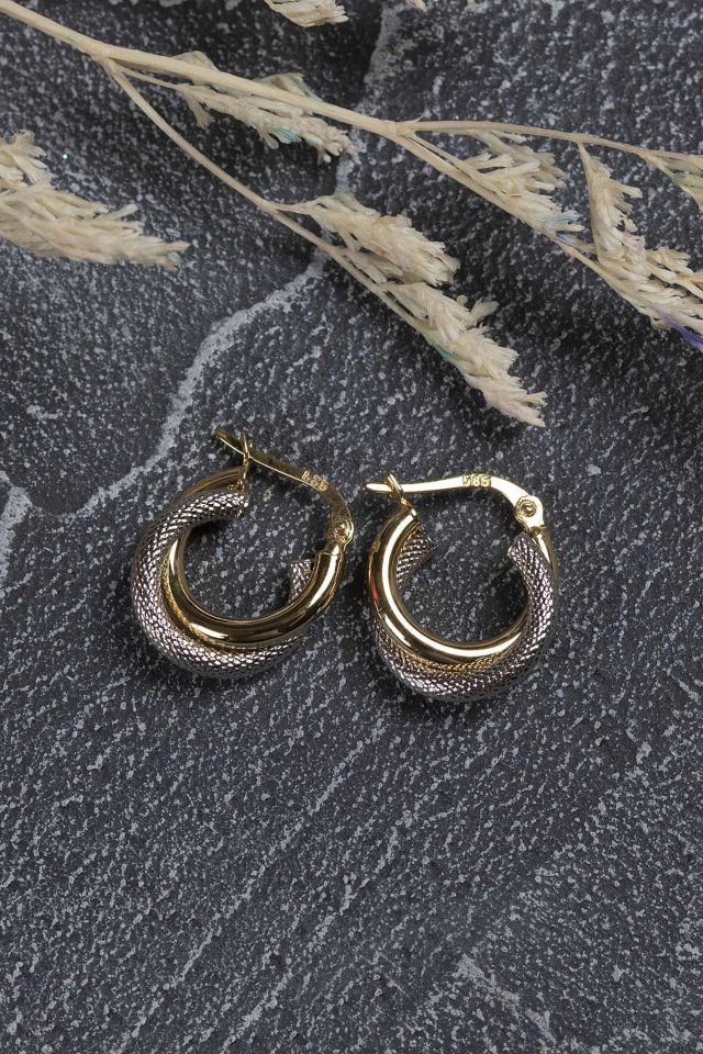 Moom Mücevherat Kadın 14 Ayar Altın 2 Renk Sarı Beyaz Halka Küpe