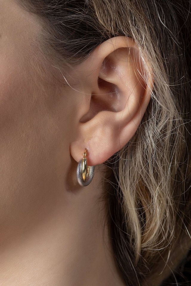 Moom Mücevherat Kadın 14 Ayar Altın 2 Renk Sarı Beyaz Halka Küpe