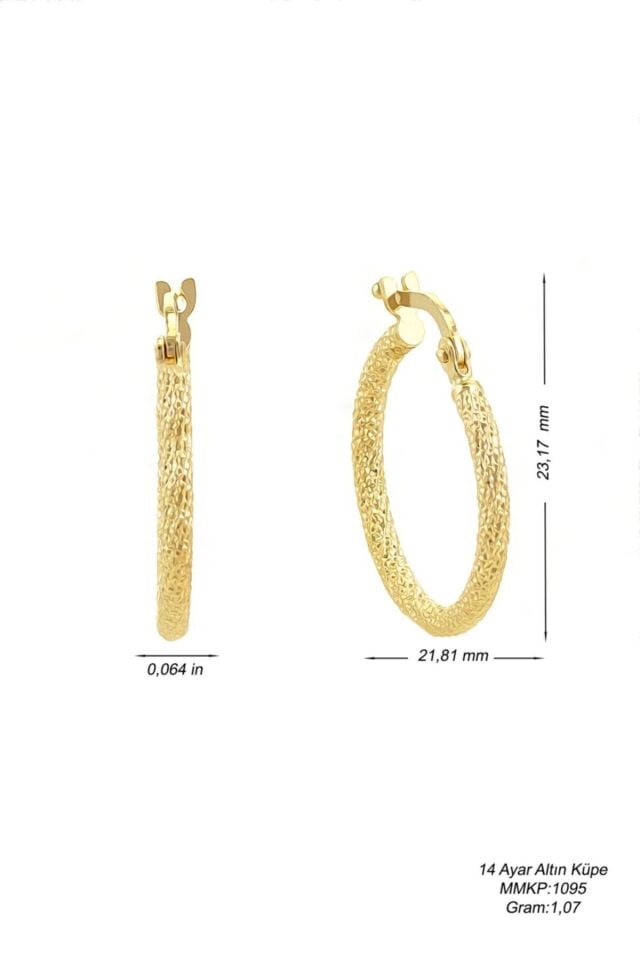 Kadın 14 Ayar Altın Lazer Desenli Halka Küpe