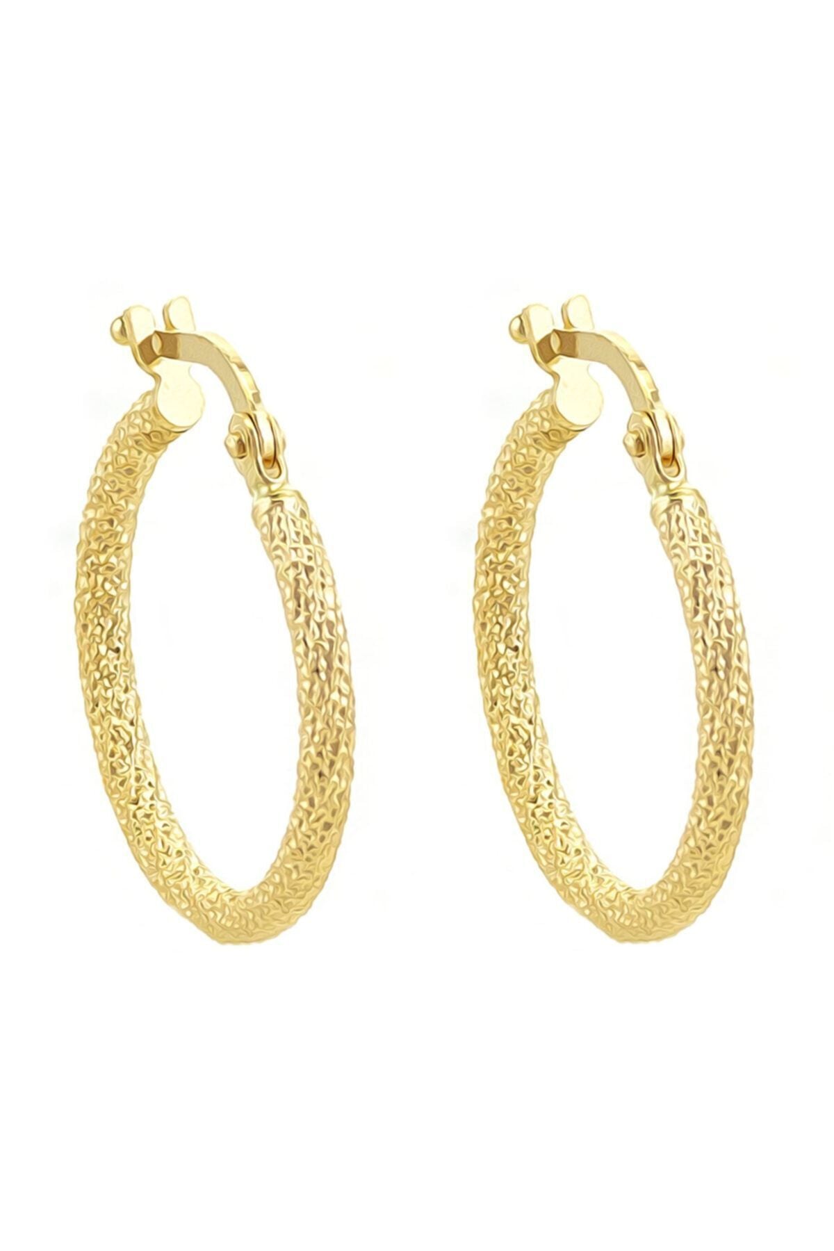 Kadın 14 Ayar Altın Lazer Desenli Halka Küpe