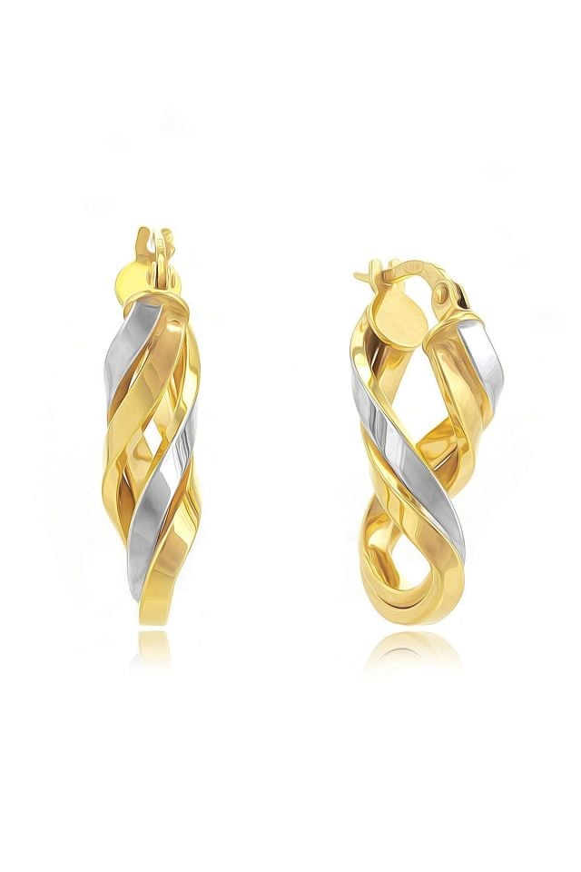 Moom Mücevherat Kadın 14 Ayar Altın Sallantılı sonsuzluk Küpe 2 Renk Yeşil Beyaz