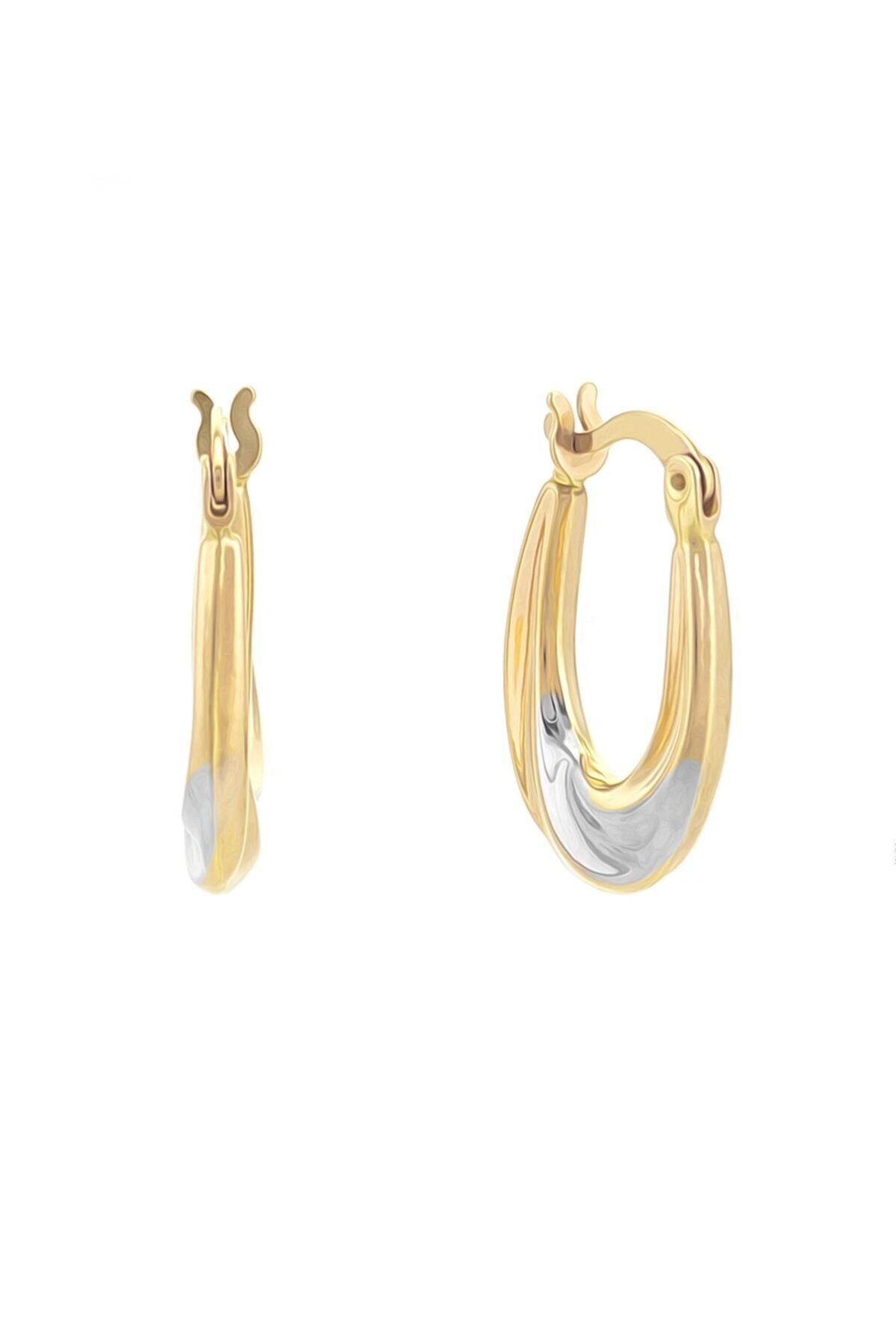 Kadın 14 Ayar Altın 2 Renk Sarı Beyaz Halka Küpe