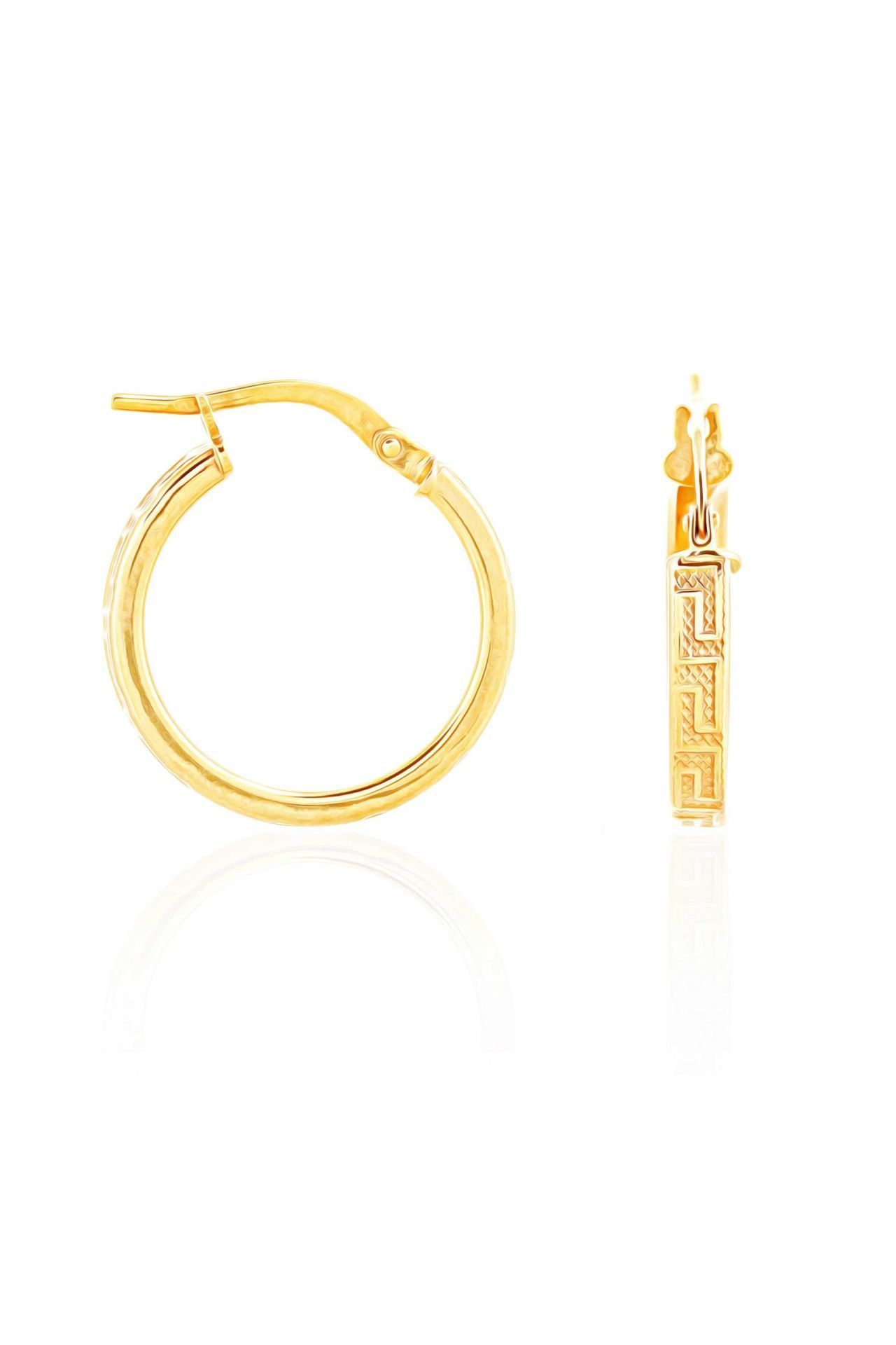 Moom Mücevherat Kadın Grek Desenli İtalyan Halka Küpe 14 Ayar