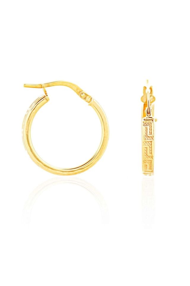 Moom Mücevherat Kadın Grek Desenli İtalyan Halka Küpe 14 Ayar