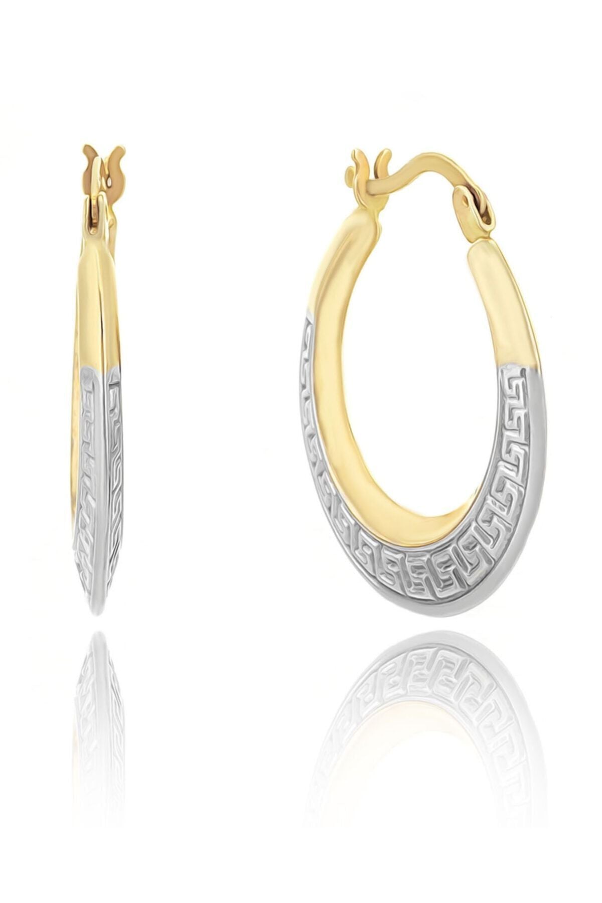 Kadın 14 Ayar Altın 2 Renk Yeşil Beyaz Halka Küpe