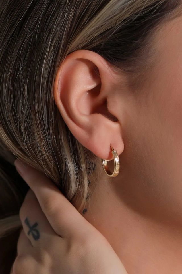 Moom Mücevherat Kadın Grek Desenli İtalyan Halka Küpe 14 Ayar