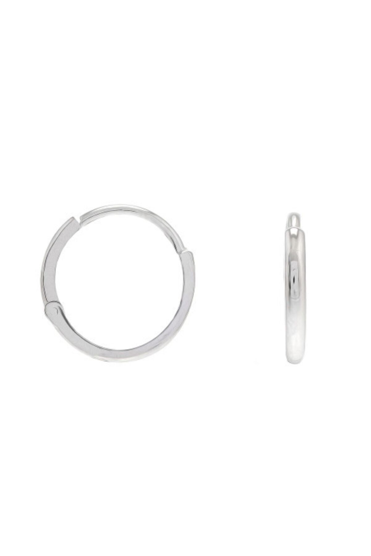 Kadın Beyaz Altın Minimal  Düz Halka Küpe 14 Ayar  1.1 cm