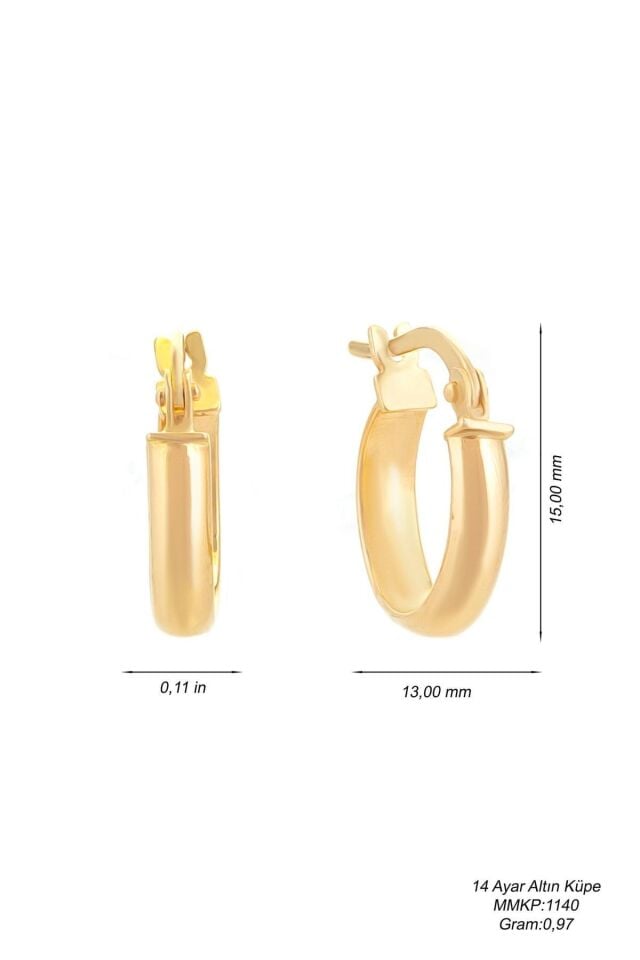 Kadın 14 Ayar Düz Yeşil Altın Spor Ve Klasik Mini Boy Halka Küpe