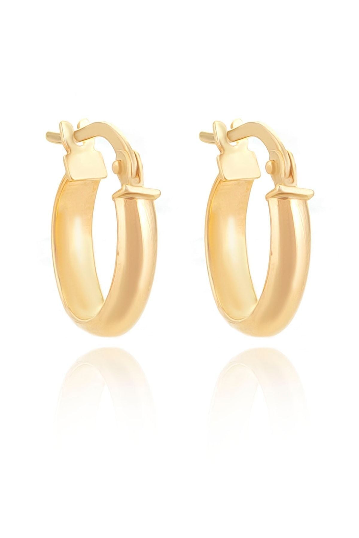 Kadın 14 Ayar Düz Yeşil Altın Spor Ve Klasik Mini Boy Halka Küpe