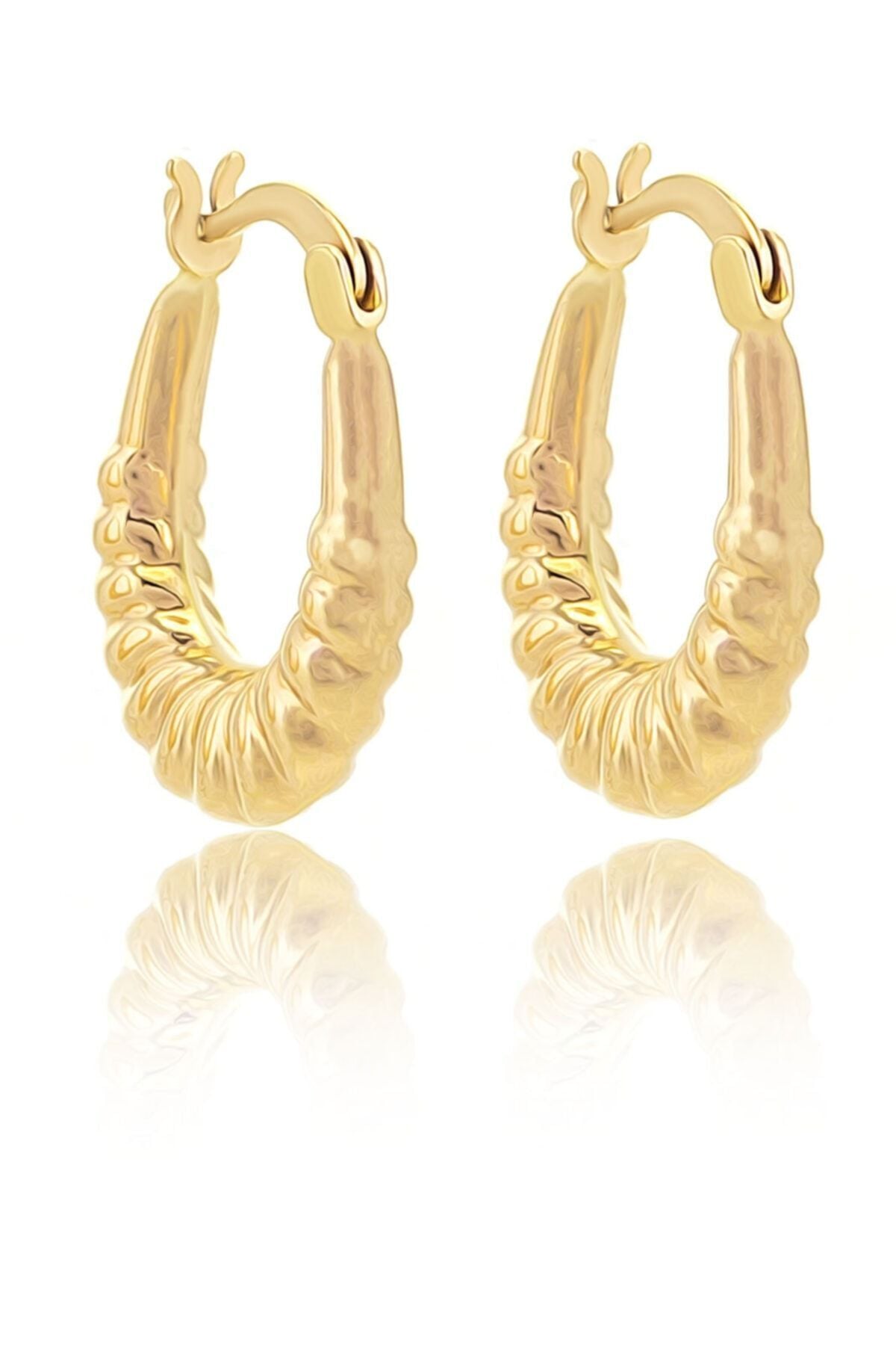 Kadın 14 Ayaryeşil Altın Mimimal Halka Küpe