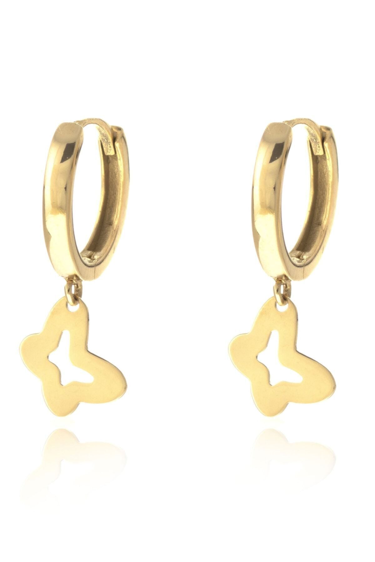 Kadın 14 Ayar Altın Kelebek Sallantılı Küpe