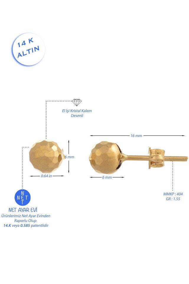 Moom Mücevherat Kadın Top Küpe 14 Ayar Altın