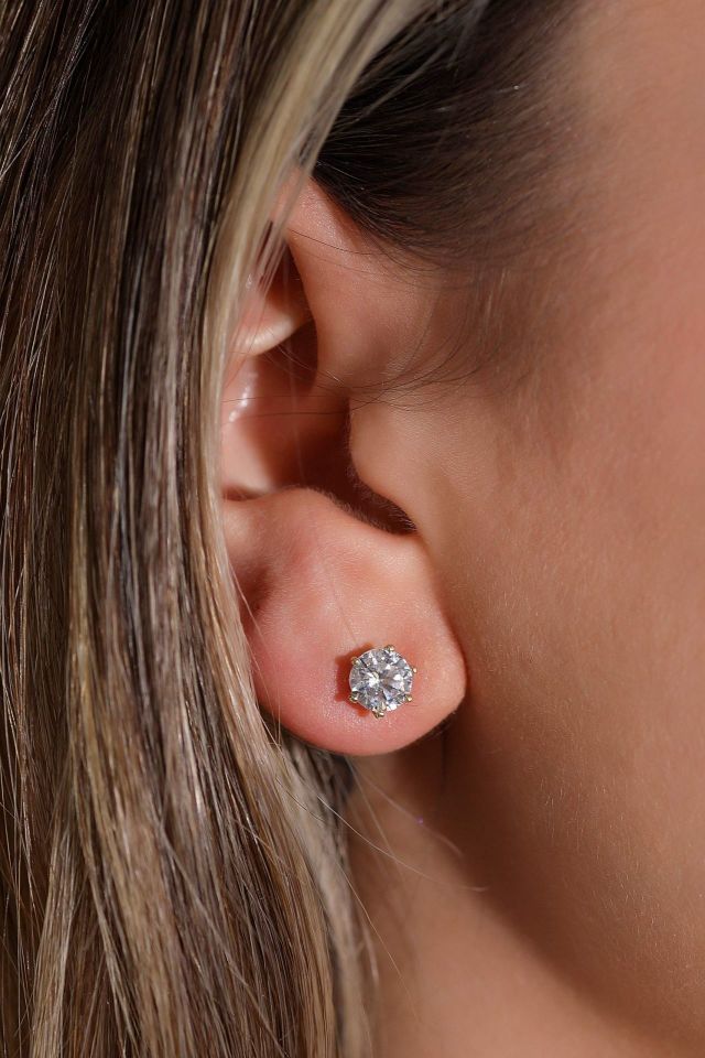 Moom Mücevherat Kadın Tek Taş Küpe 14 Ayar Altın