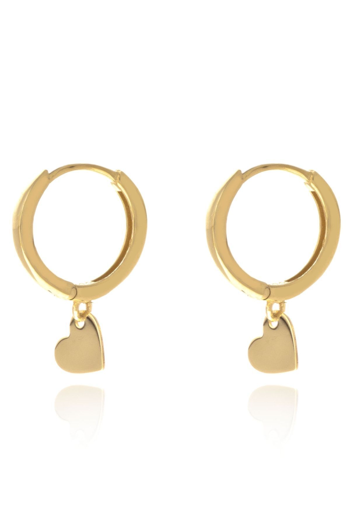 Kadın 14 Ayar Altın Kalp Sallantılı Halka Küpe