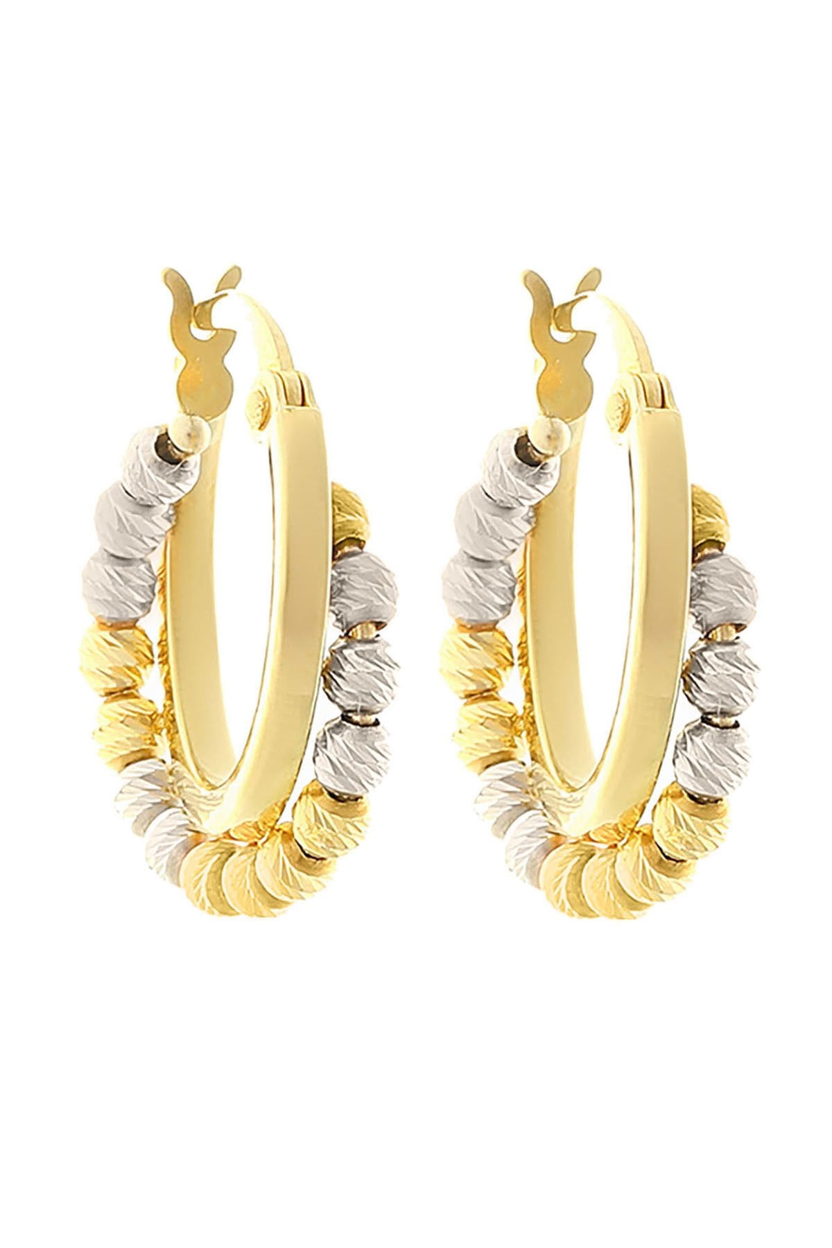 14 Ayar Altın Küpe Renkli Dorika Toplu Altın Halka Küpe