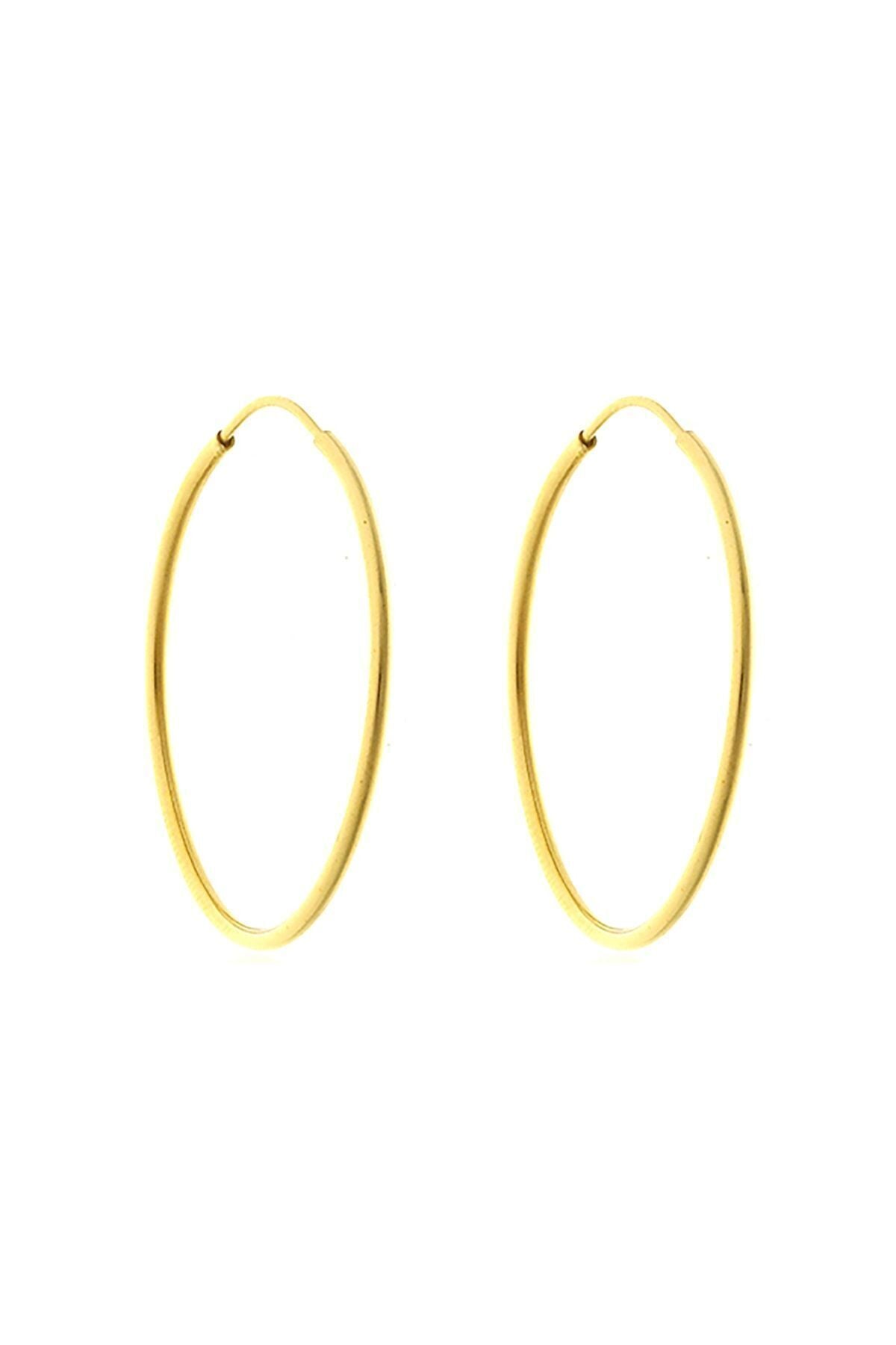 Kadın Düz Küpe 14 Ayar Altın 3 cm