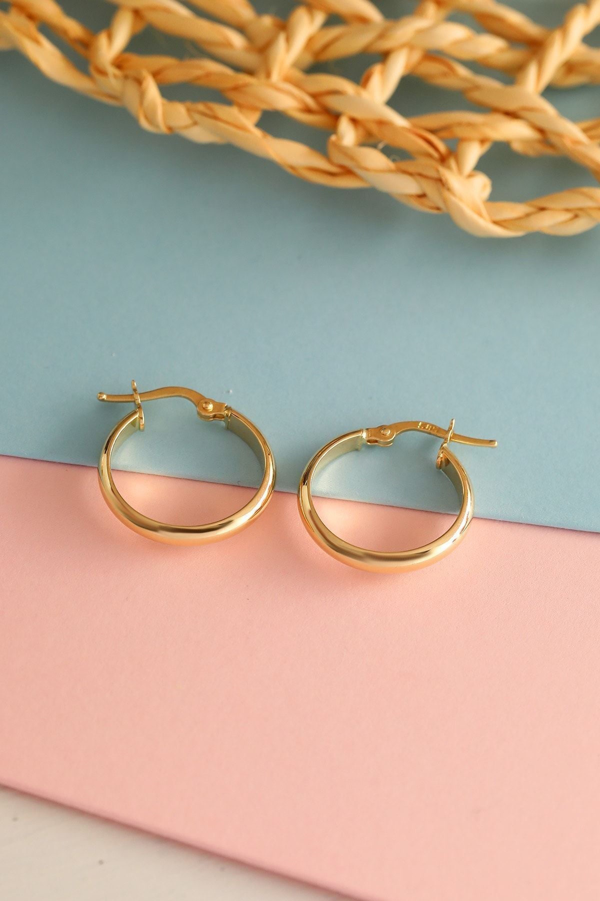 Kadın Italyan Düz Alyans Modeli Küpe 14 Ayar Altın 2 cm