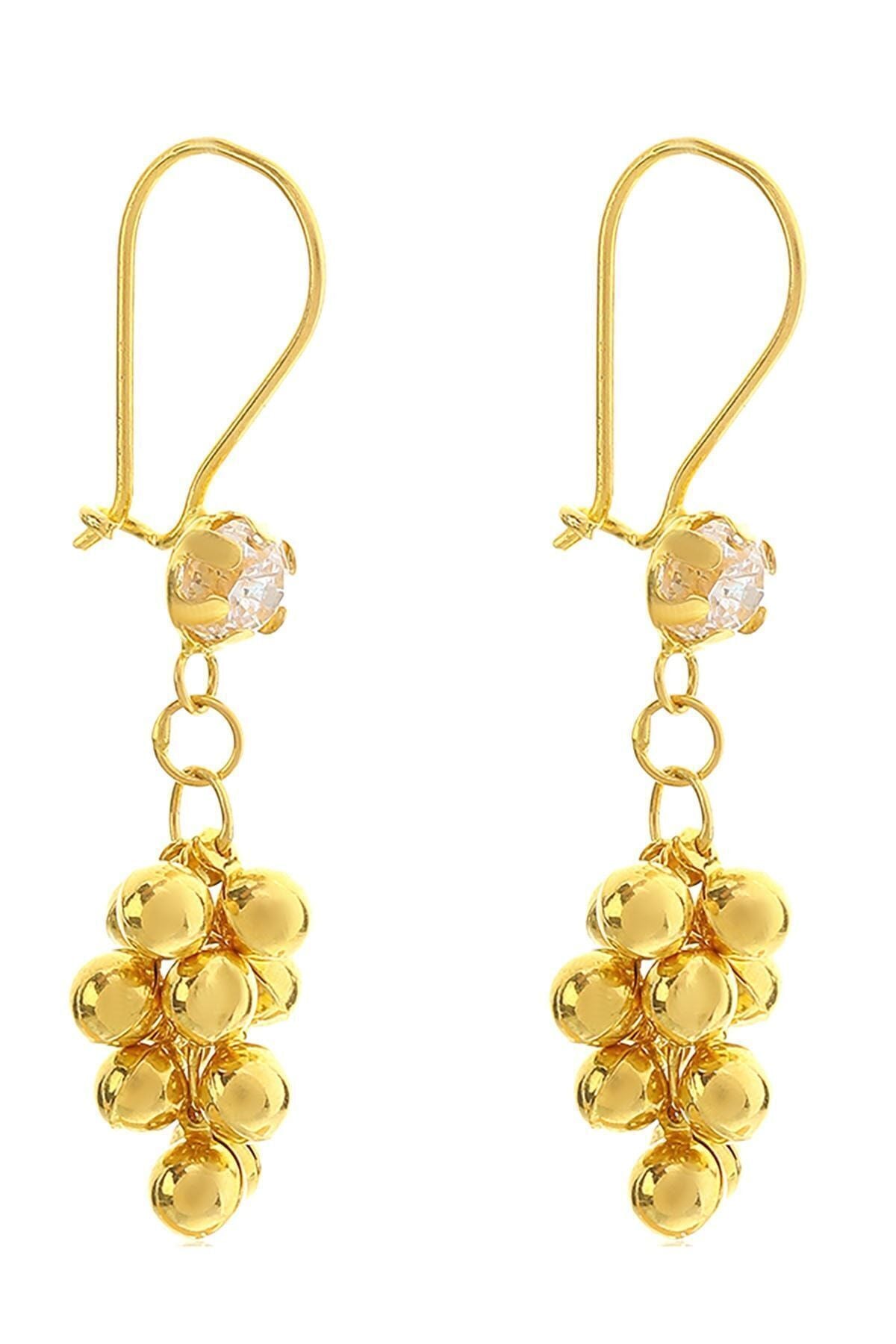 Kadın 14 Ayar Altın Kırmızı Askılı Sallantılı Üzüm Küpe