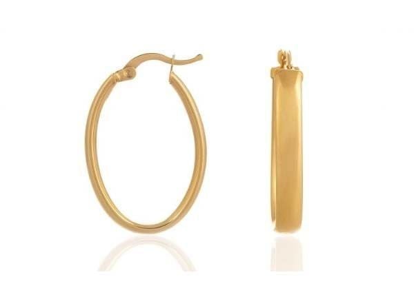 Moom Mücevherat Kadın İtalyan Oval Halka Küpe 14 Ayar Altın (3 cm)