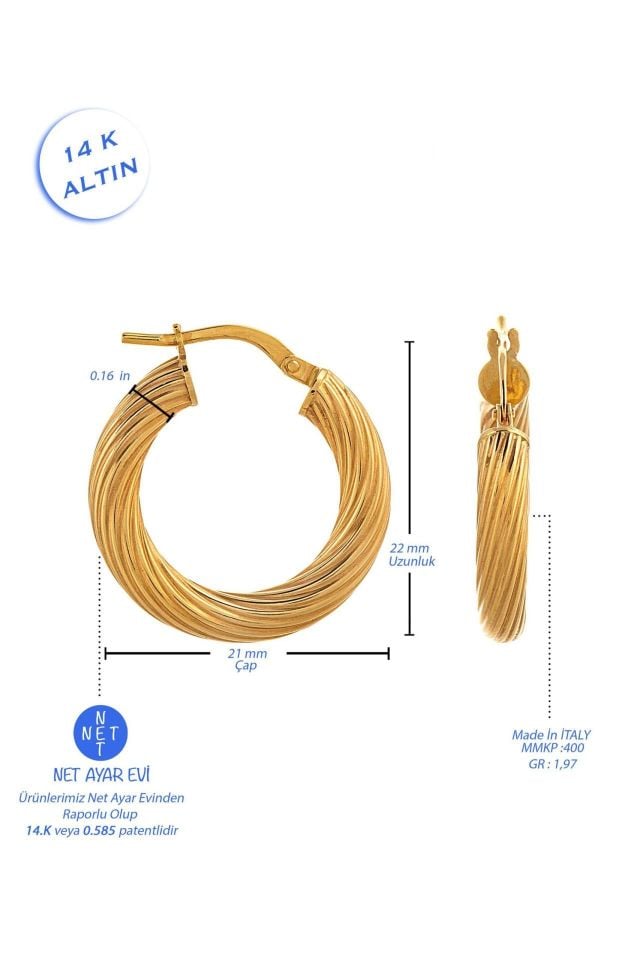 Moom Mücevherat Kadın İtalyan Halka Küpe 14 Ayar Altın (2 cm)