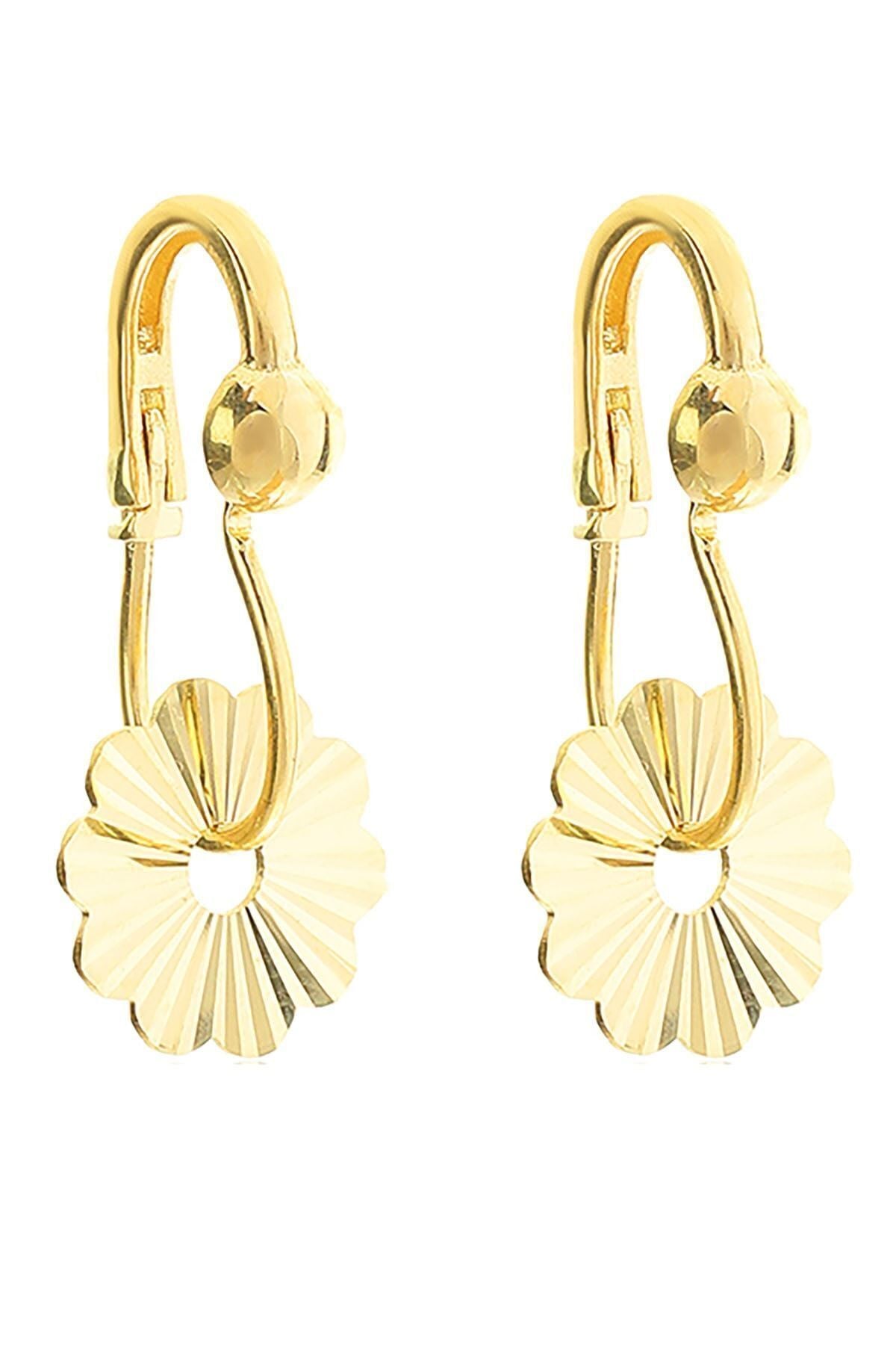 Kadın 14 Ayar Altın Çiçekli Sallantılı Pır Pır Küpe