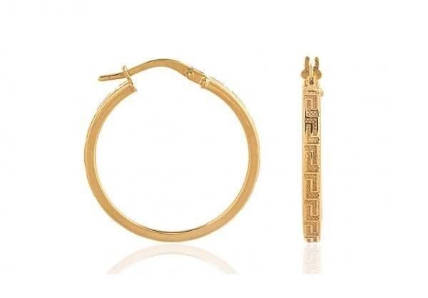 Moom Mücevherat Kadın İtalyan Grek Desenli Halka Küpe 14 Ayar Altın (3 cm)