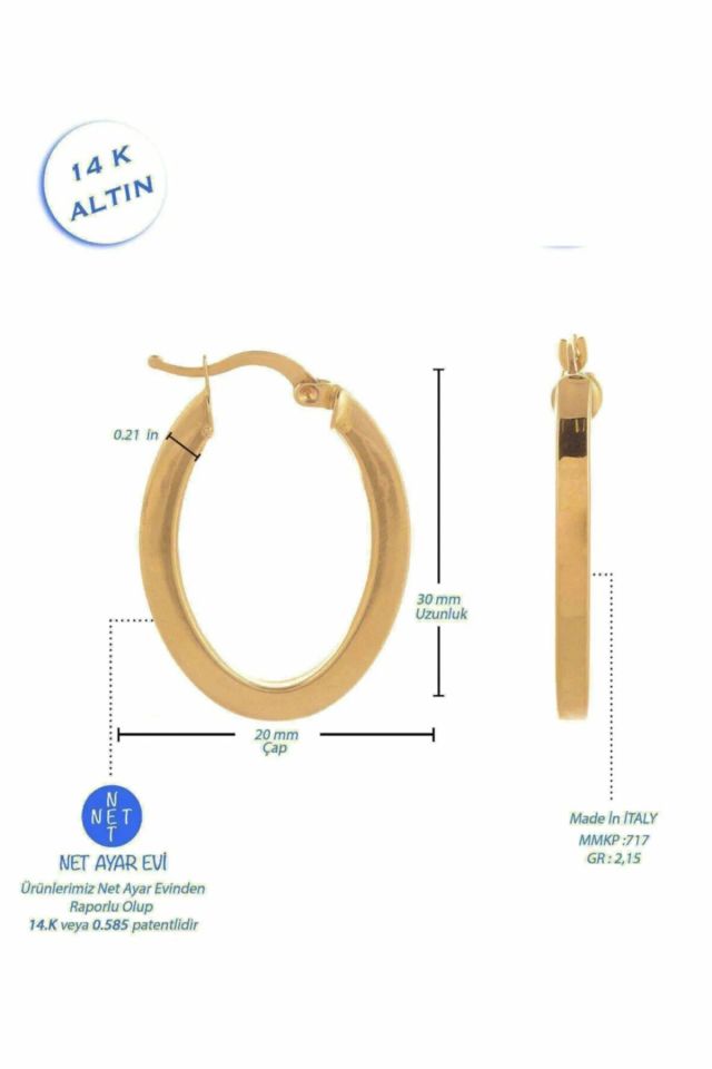 Moom Mücevherat Kadın İtalyan Halka Küpe 14 Ayar Altın (2 cm)
