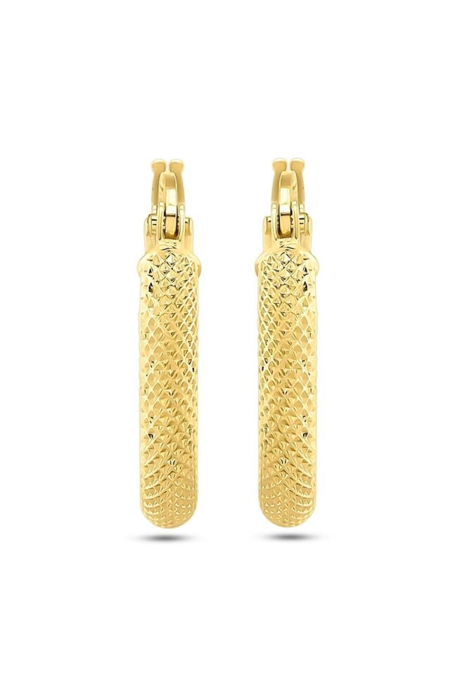 Kadın 14 Ayar Altın Desenli Halka Küpe