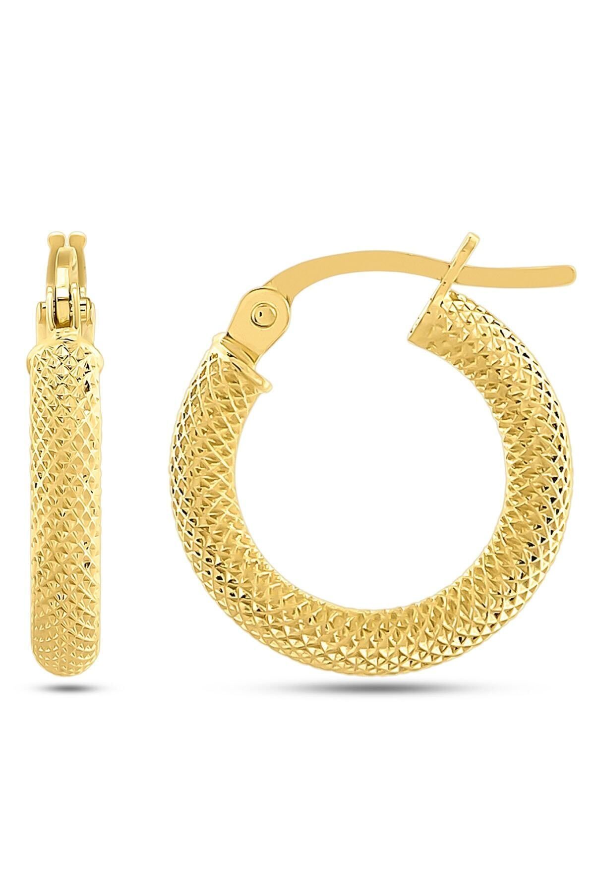 Kadın 14 Ayar Altın Desenli Halka Küpe