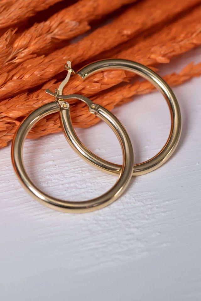 Moom Mücevherat Kadın İtalyan Halka Küpe 14 Ayar Altın (3 cm)