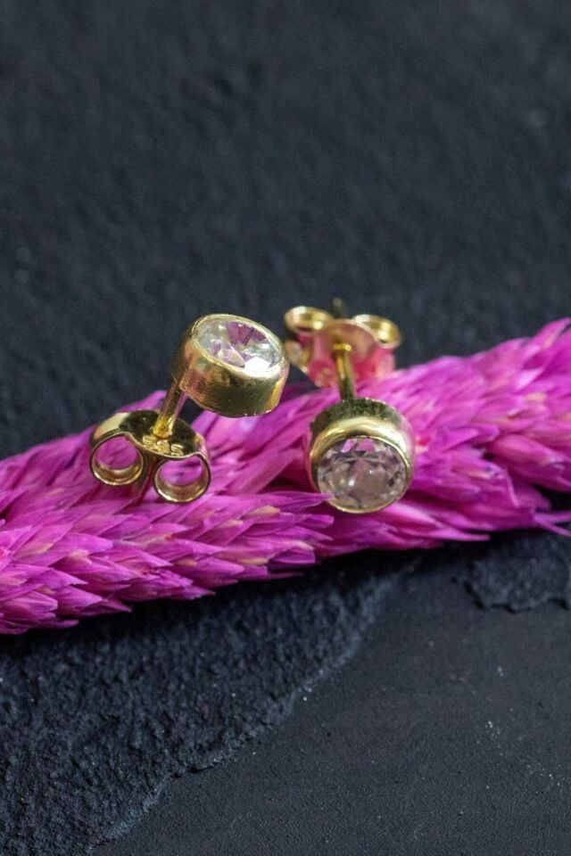 Kadın Tek Taş Küpe 14 Ayar Altın