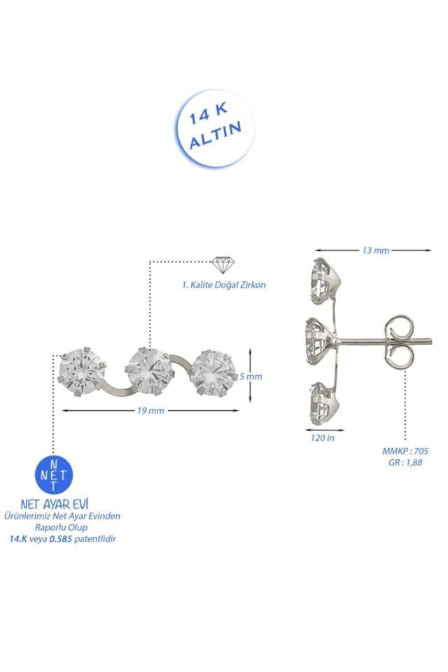 Kadın Tek Taş Sarmaşık Küpe 14 Ayar Altın