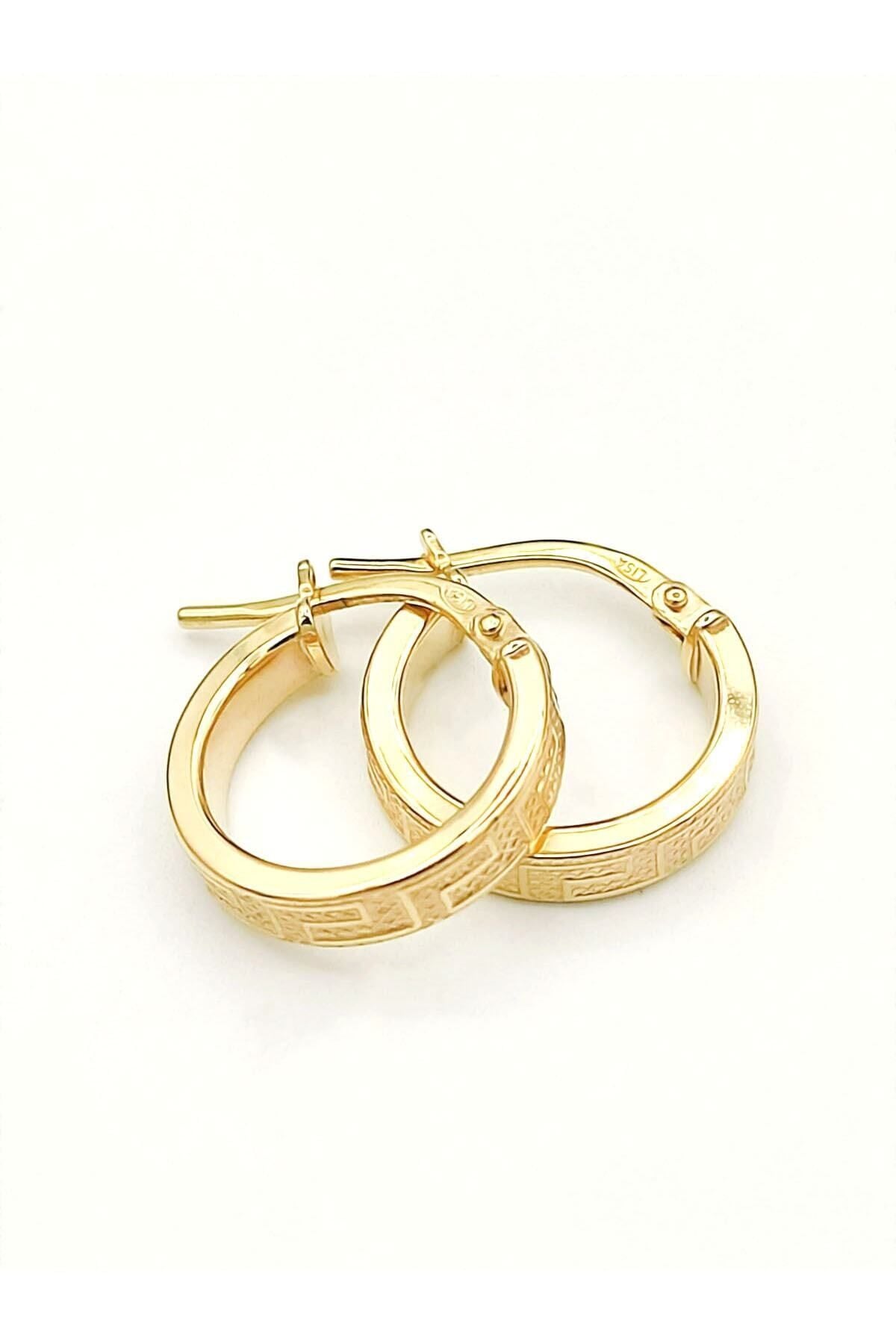 Kadın Grek Desenli Italyan Halka Küpe 14 Ayar