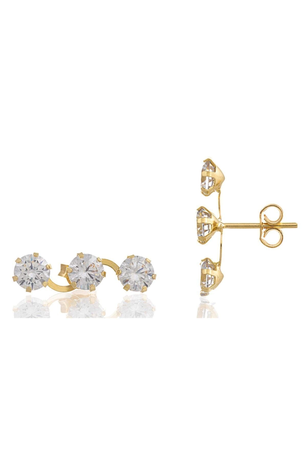 Kadın Tek Taş Sarmaşık Küpe 14 Ayar Altın