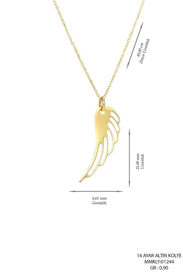Moom Mücevherat Kadın 14 Ayar Altın Melek Kanadı Kolye