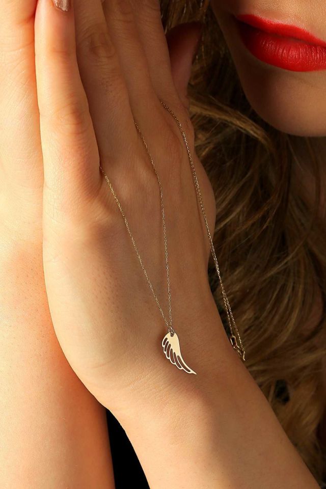 Moom Mücevherat Kadın 14 Ayar Altın Melek Kanadı Kolye