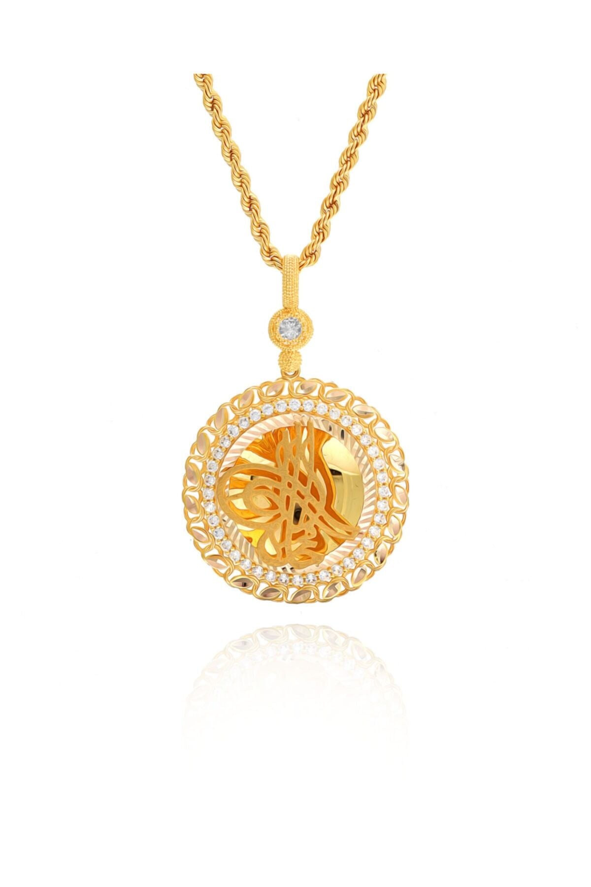 Kadın 14 Ayar Altın Osmanlı Tuğrası Halat Zincirle Birlikte
