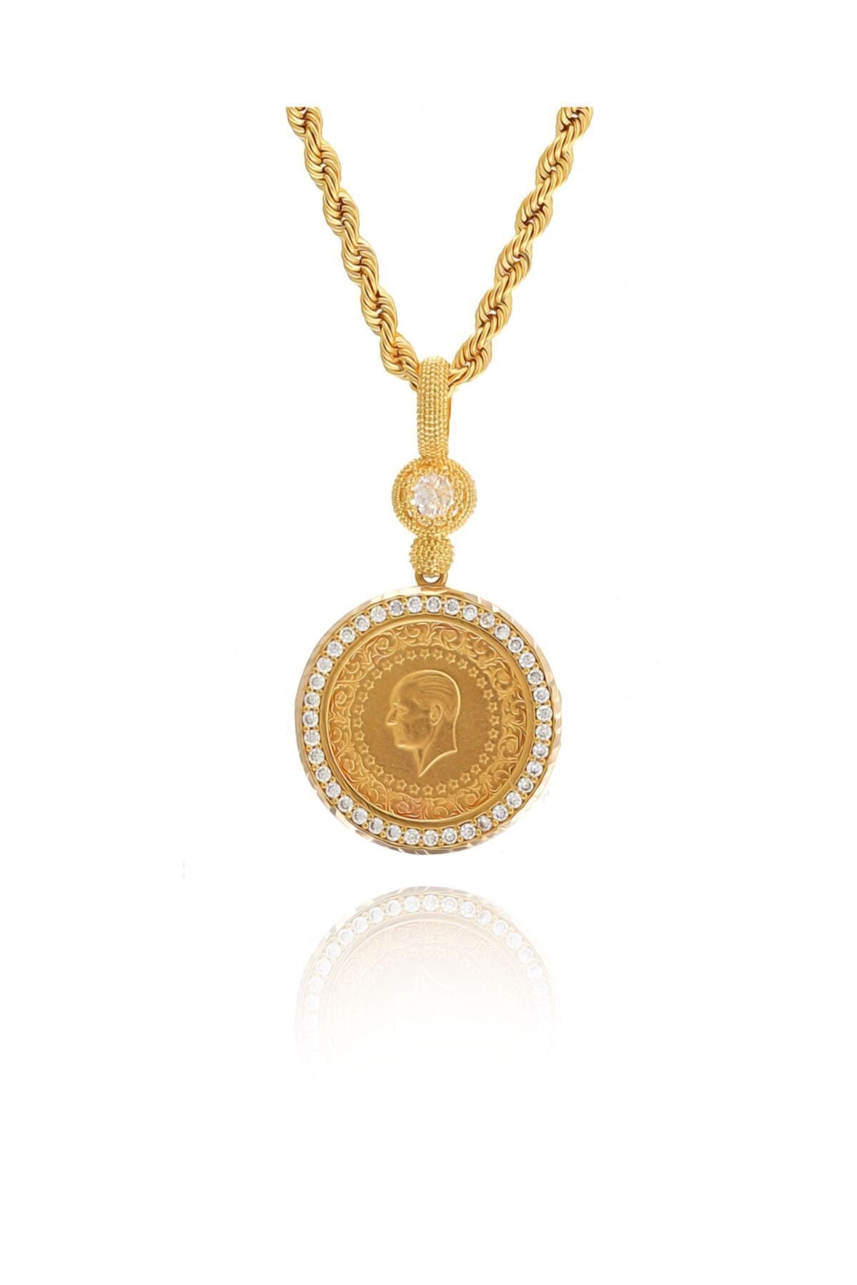 Kadın 14 Ayar Altın Çeyrek Altınlı Çerçeve Halat Zincirle Birlikte