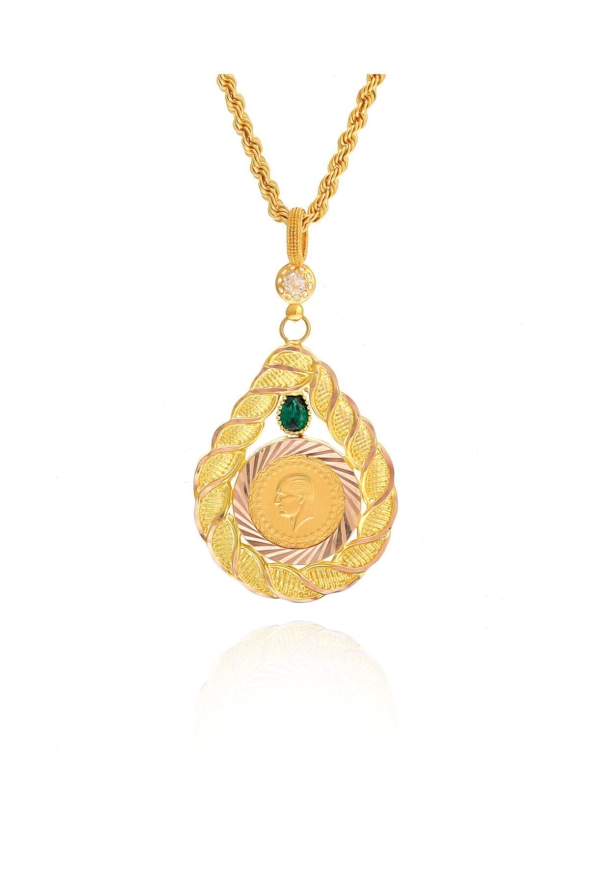 Kadın 14 Ayar Altın Çeyrek Altın Çerçeve Halat Zincirle Birlikte