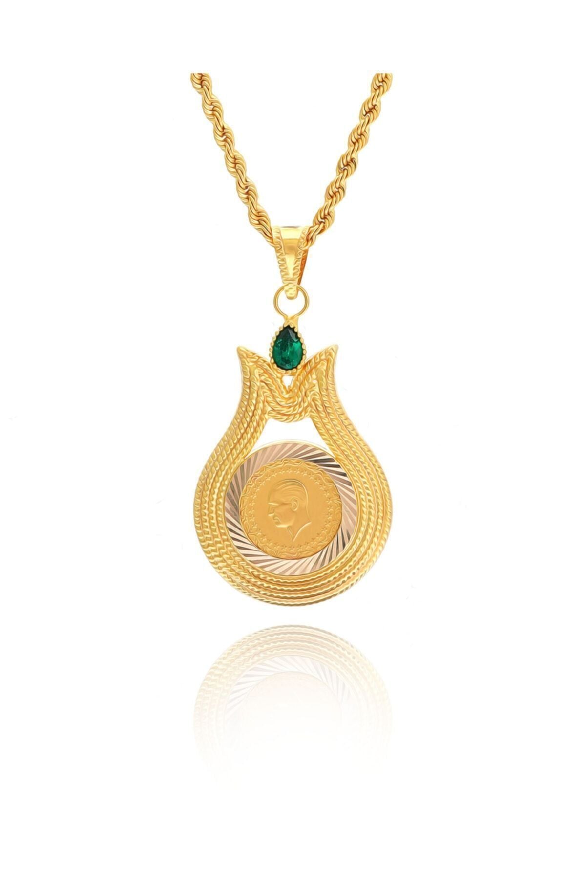 Kadın 14 Ayar Altın Çeyrek Altın Çerçeveli Halat Zincirle Birlikte