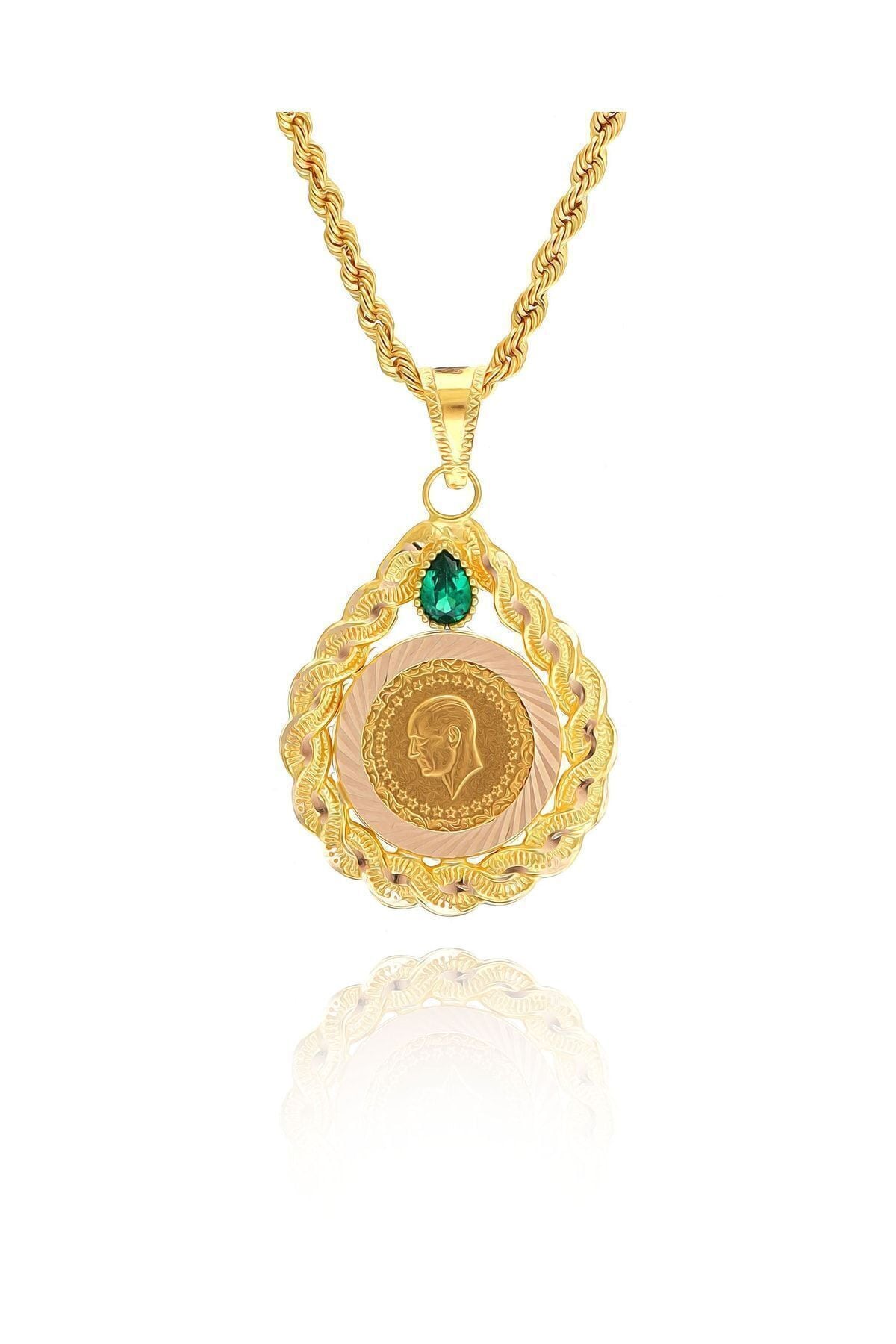 Kadın 14 Ayar Altın Çeyrek Altın Çerçeveli Halat Zincirle Birlikte