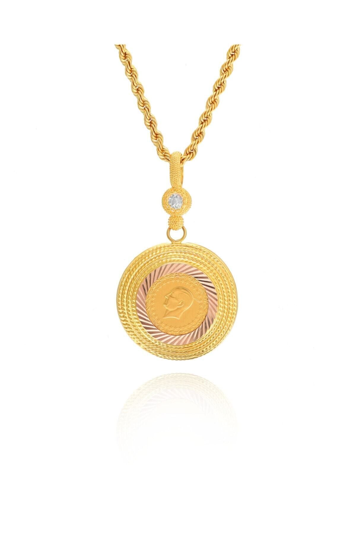 Kadın 14 Ayar Altın Çeyrek Altın Çerçeveli Halat Zincirle Birlikte